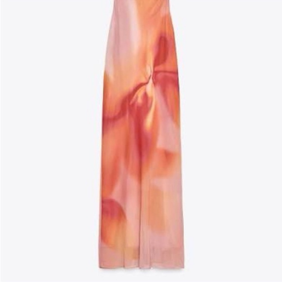 Zara Printed Long Dress with Scarf Size S - Picture 4 of 8